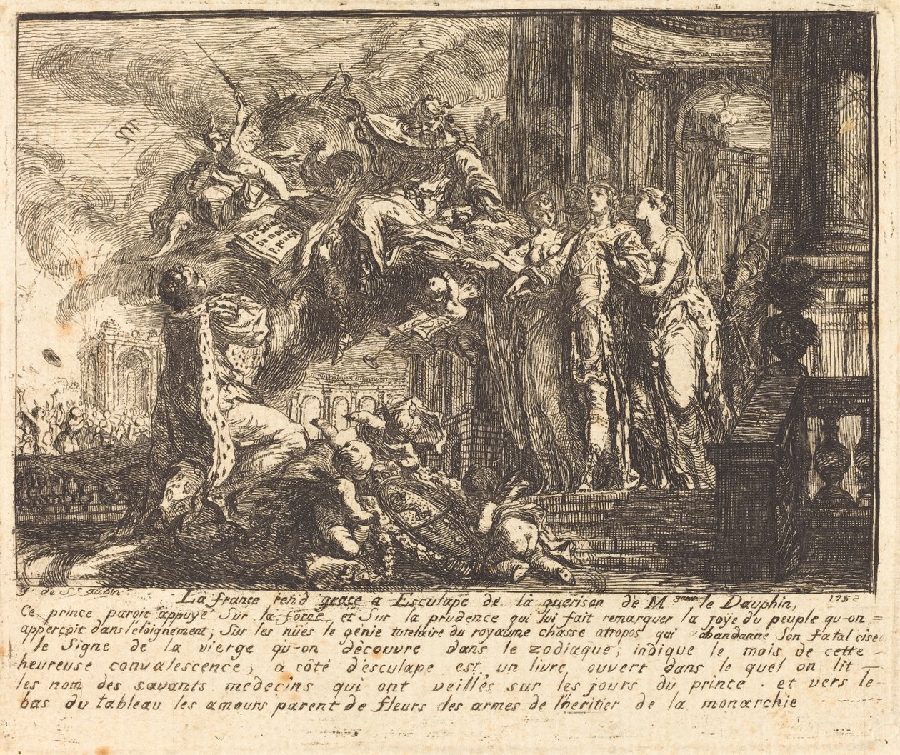 Allegori om Dauphins rekonvalescens (Allegorie sur la reconvalescence du Dauphin) af Gabriel Jacques de Saint Aubin