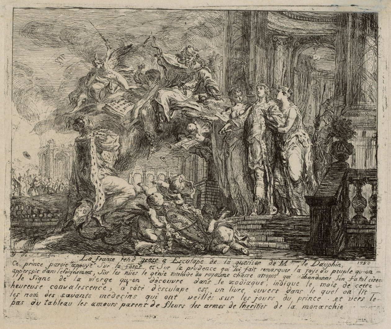 Allegori om Dauphinens rekonvalescens af Gabriel Jacques de Saint Aubin