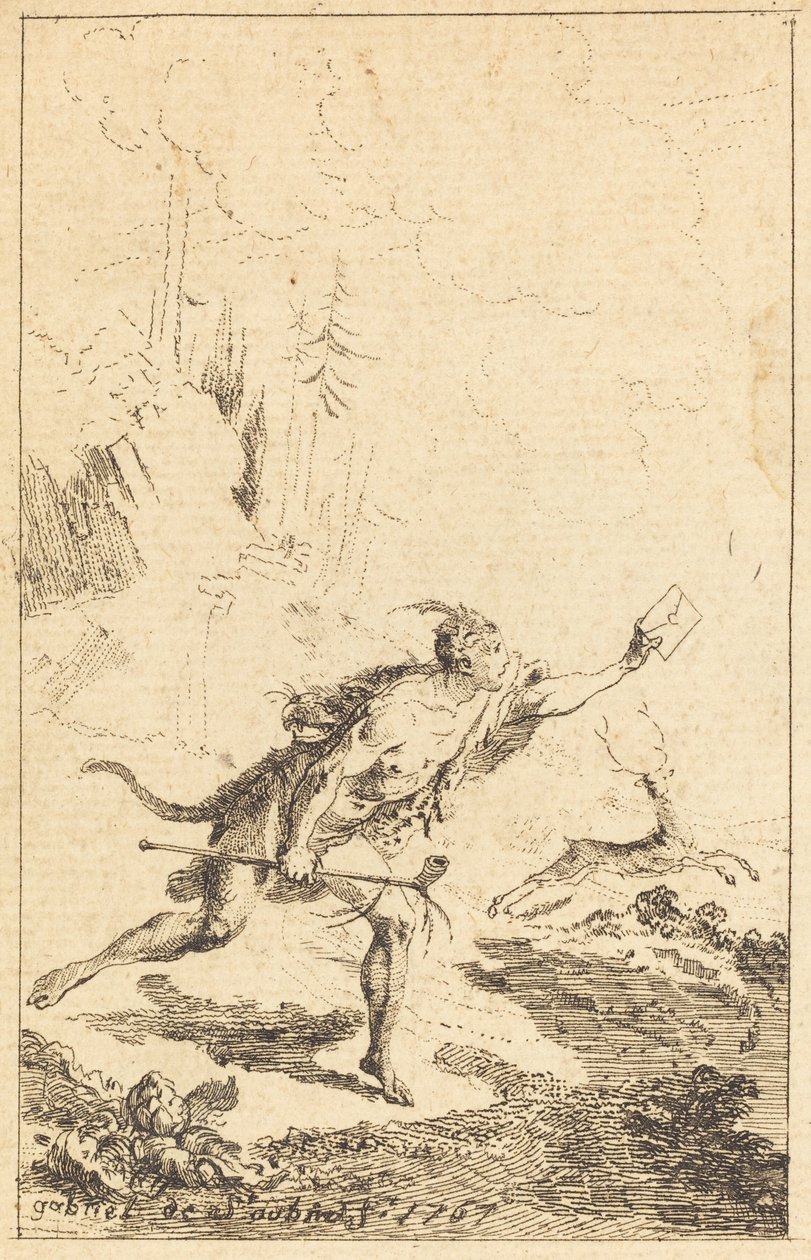 Udsending til M. de Saint-Denis af M. de Belle-Isle, fange [til venstre] af Gabriel Jacques de Saint Aubin