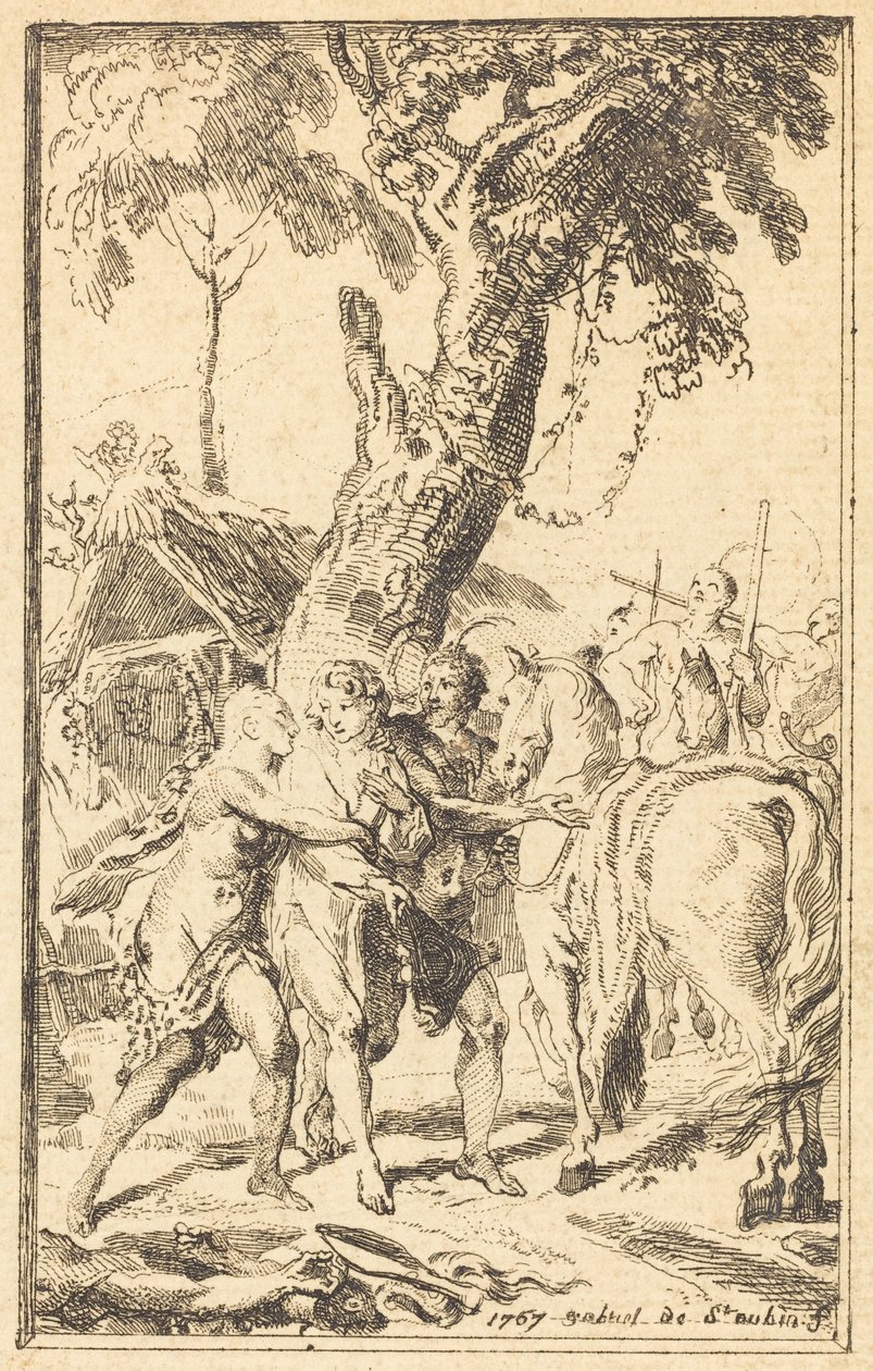 Flight of M. de Belle-Isle, fange med Attakapas [højre] af Gabriel Jacques de Saint Aubin