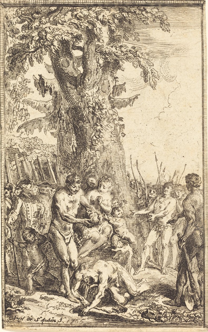 Heroisk handling af en far, der ofrer for sin søn af Gabriel Jacques de Saint Aubin