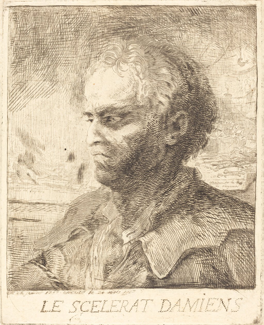 Damiens er en kriminel af Gabriel Jacques de Saint Aubin