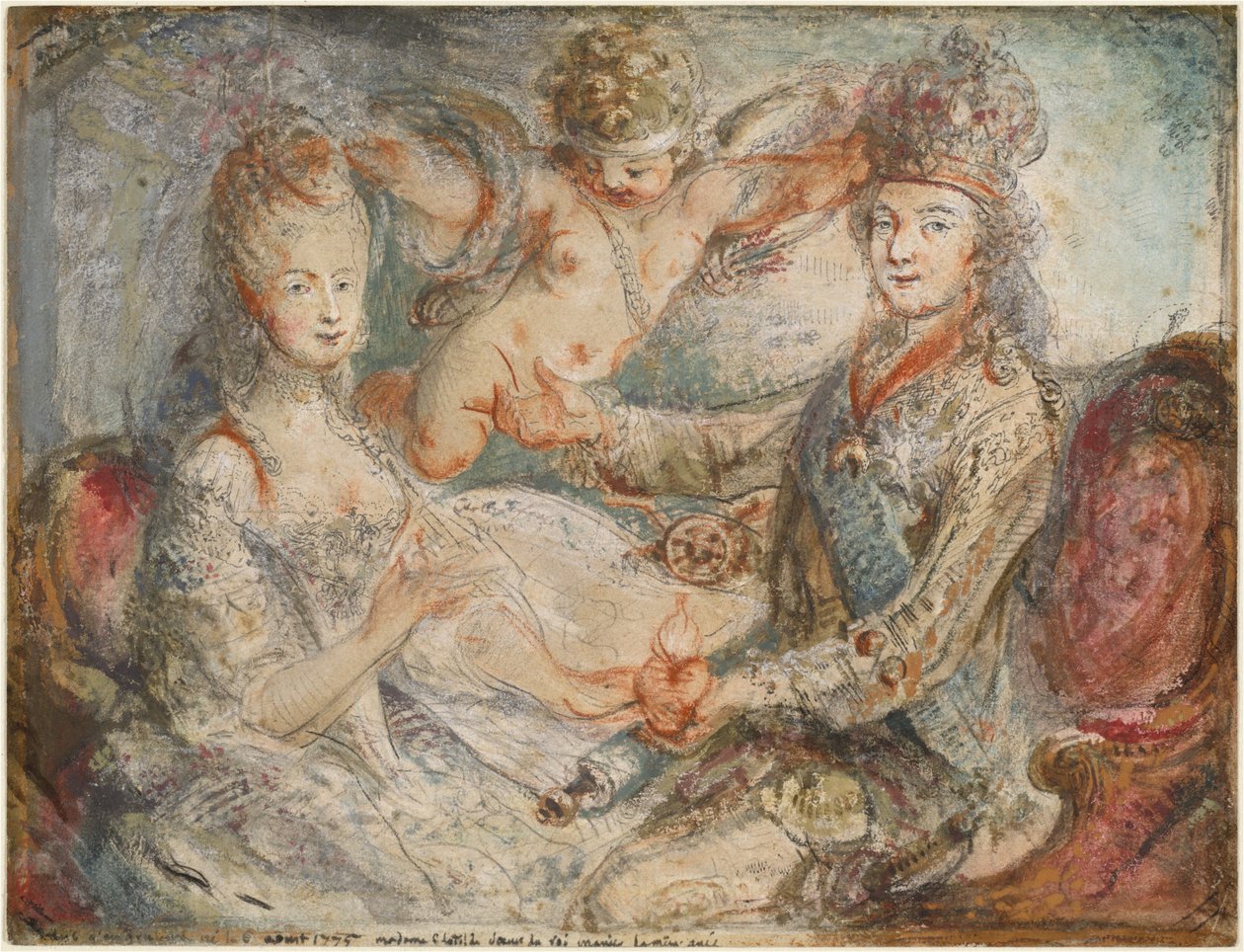 Louis XVI og Marie-Antoinette kronet af kærlighed af Gabriel Jacques de Saint Aubin