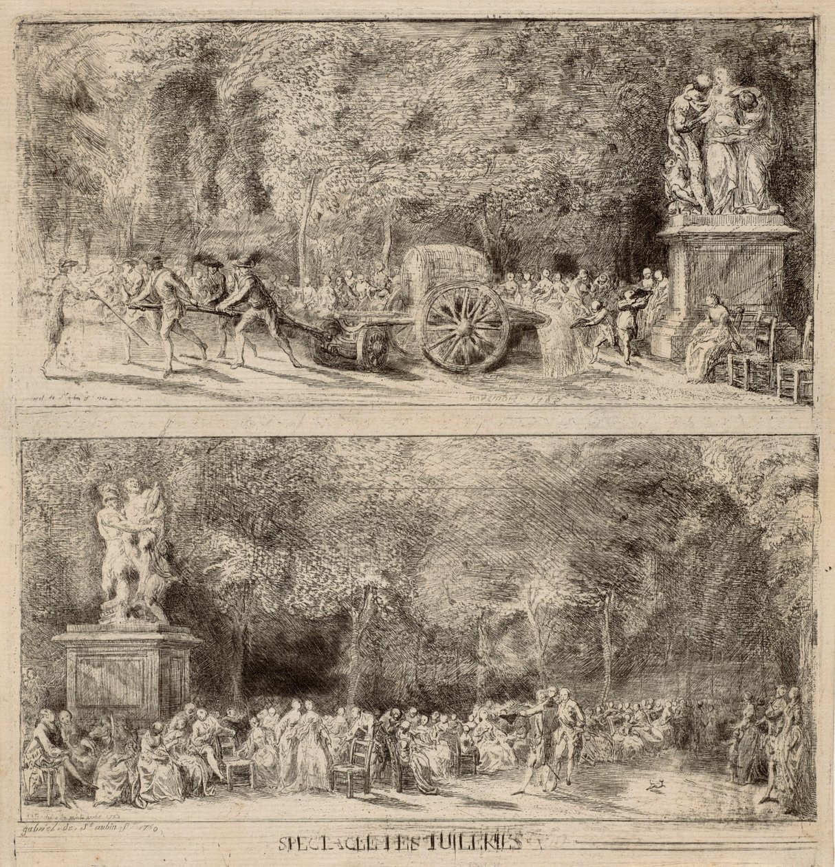 Scener fra Tuilerierne: Stolene og vandvognen af Gabriel Jacques de Saint Aubin