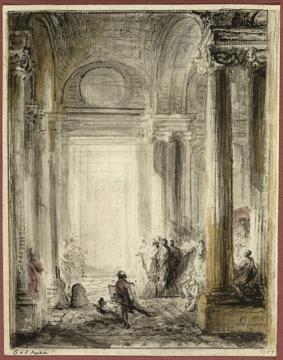 Indgangen til Arkitektakademiet ved Louvre af Gabriel Jacques de Saint Aubin