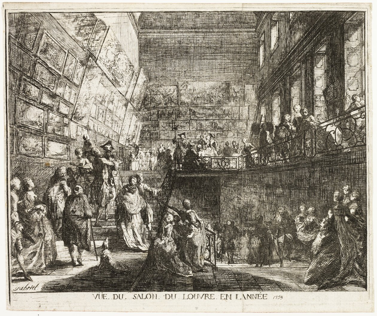 Udsigt over salonen i Louvre i år 1753 af Gabriel Jacques de Saint Aubin