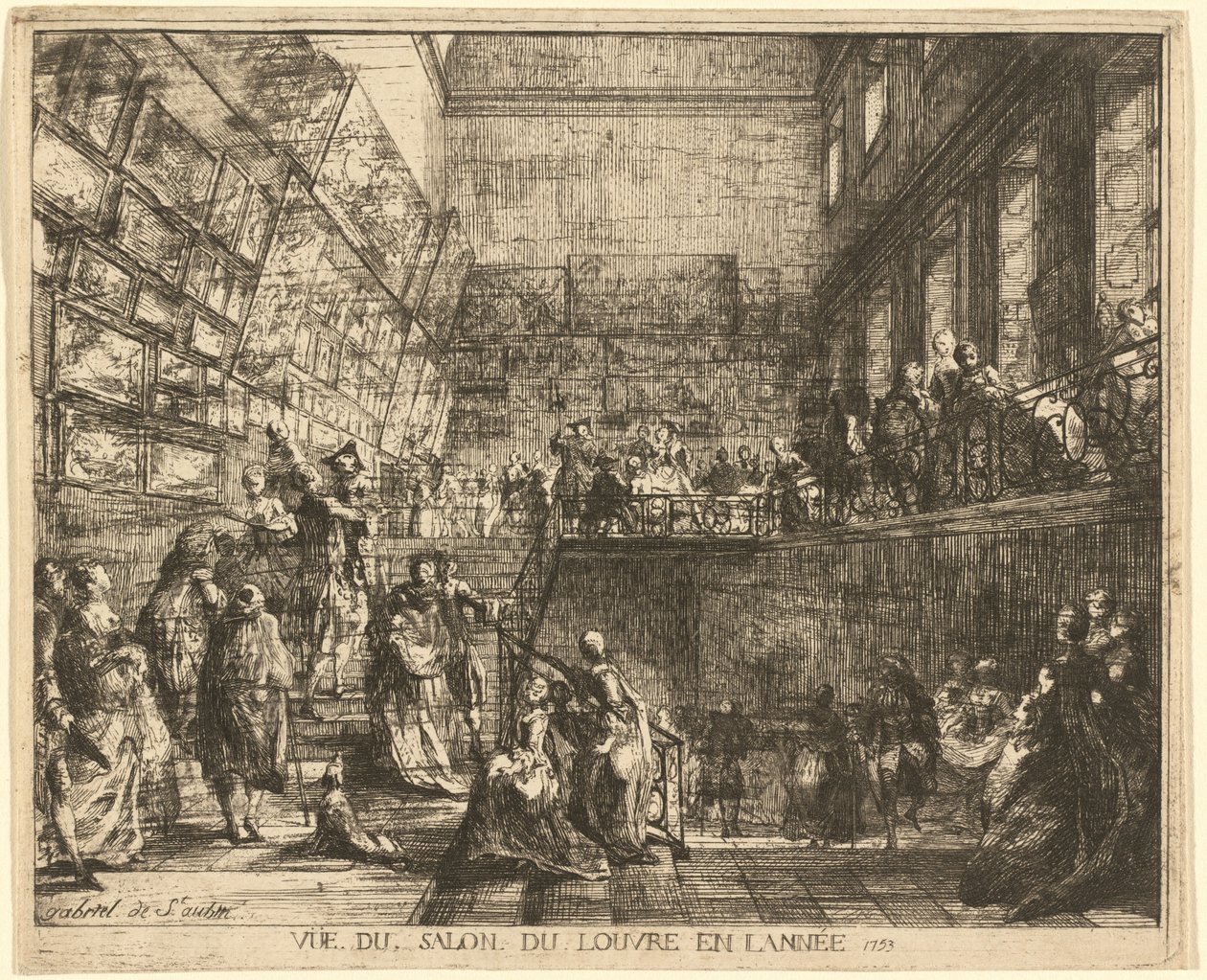 Udsigt over Salon du Louvre i år 1753 af Gabriel Jacques de Saint Aubin