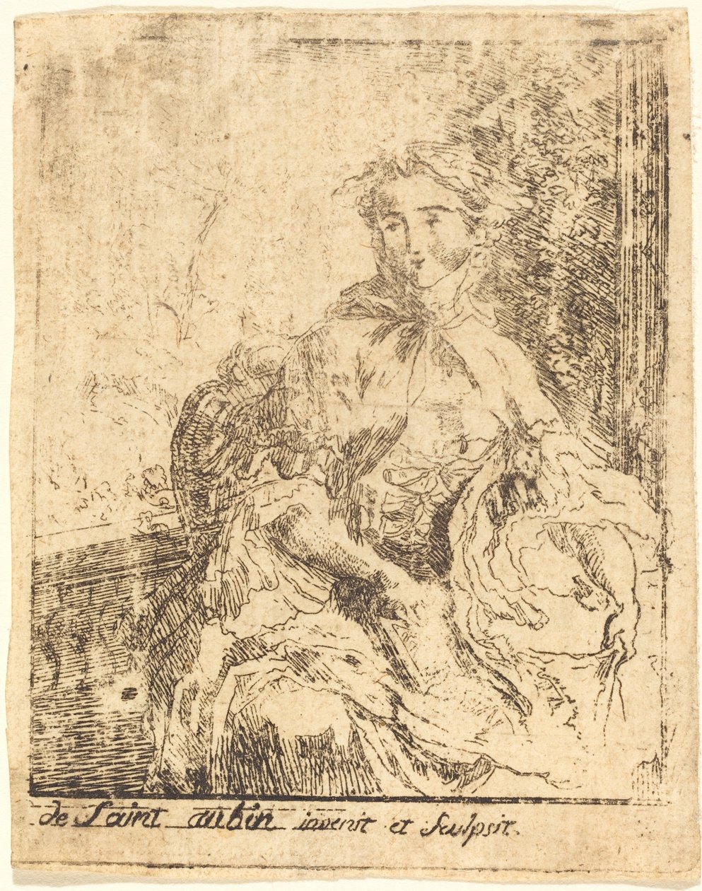 Ung kvinde på terrassen af Gabriel Jacques de Saint Aubin