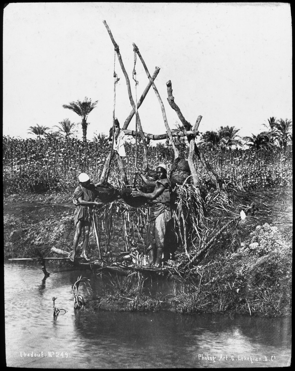 En shaduf på Nilen, Egypten, c1890 af Gabriel Lekegian