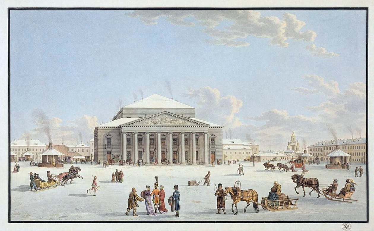 Udsigt over Bolshoi-teatret i Skt. Petersborg, begyndelsen af det 19. århundrede. af Gabriel Ludwig Lory the Elder