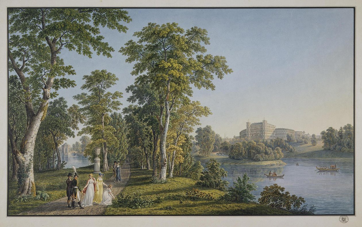 Udsigt over paladset i Gatchina fra parken, 1753 af Gabriel Ludwig Lory the Elder