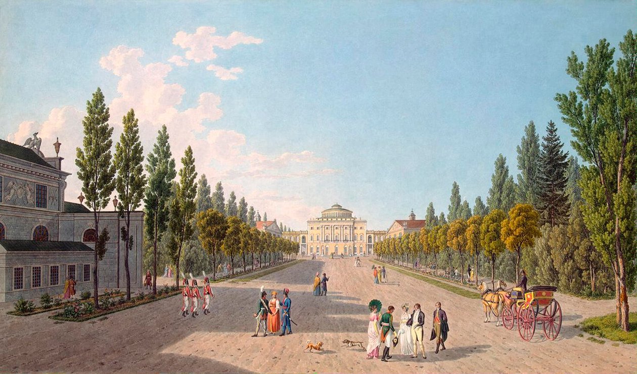 Udsigt over Pavlovsk-paladset fra parken, 1808. af Gabriel Ludwig Lory the Elder