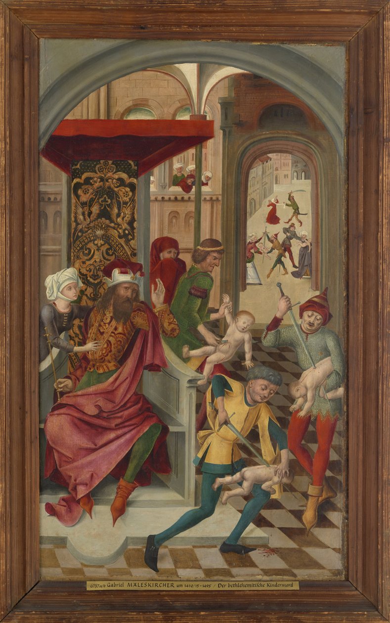 Vinge af St. Vitus alteret fra Tegernsee klosterkirken; Forside: Massakren på de uskyldige i Betlehem, bagside: De hellige Vitus, Modestus og Kreszentia styrkes med manna af Gabriel Maeleßkircher