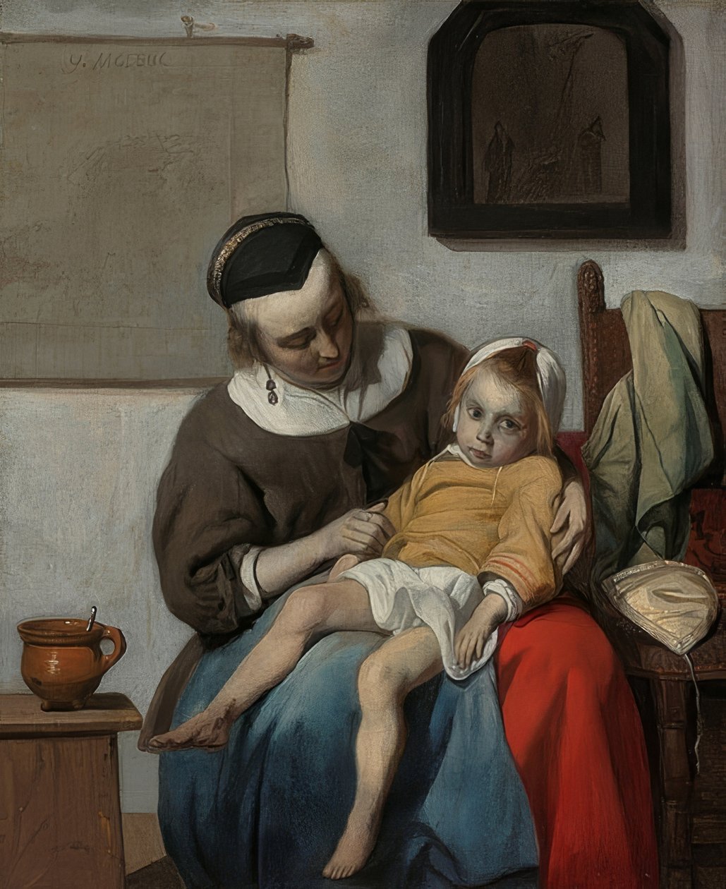 Det syge barn. Omkring 1664-66 af Gabriel Metsu