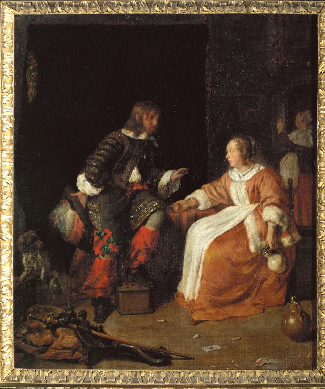 Dame og officer (olie på lærred) af Gabriel Metsu