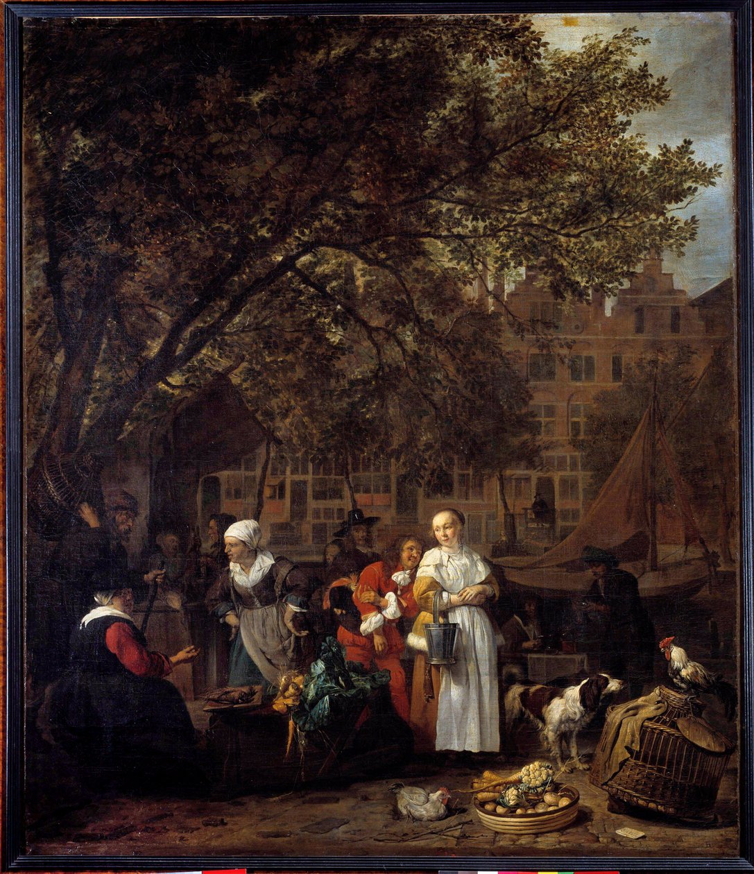 The Herb Walk of Amsterdam Maleri af Gabriel Metsu (1629-1667) 1600-tallet søn. 0,97x0,84 m Paris musee du Louvre af Gabriel Metsu