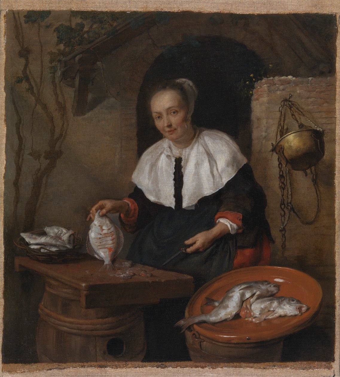 Kvinde renser fisk af Gabriel Metsu