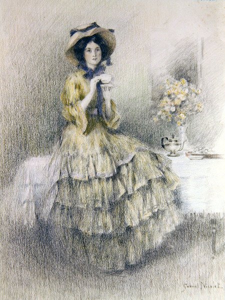 Afternoon Tea (farvet kridt på papir) af Gabriel Nicolet