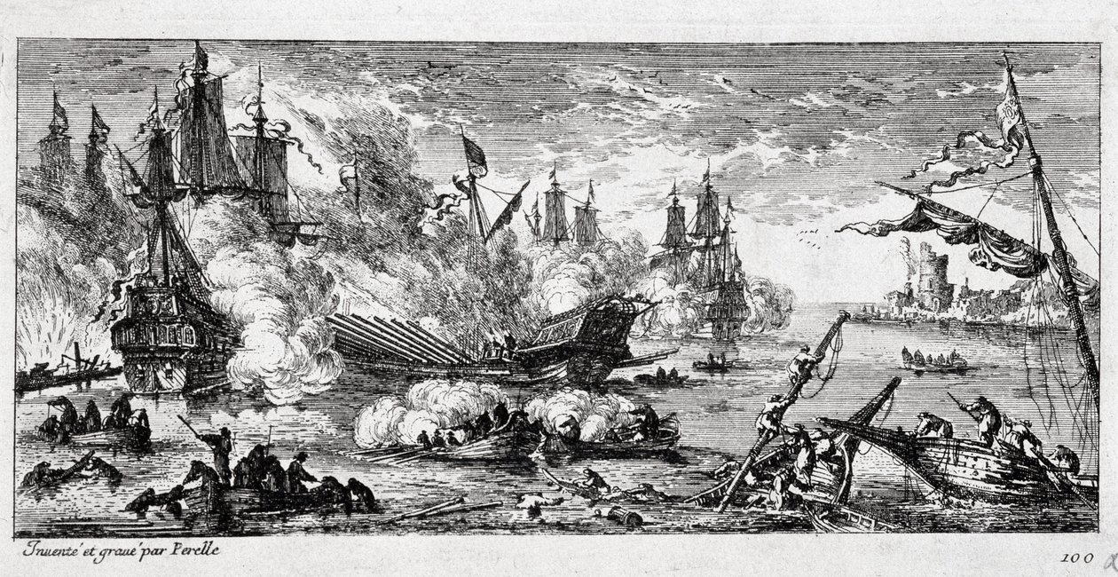 Søslaget ved Agosta (nuværende Augusta på Sicilien) mellem den franske flåde og en spansk og hollandsk alliance den 22. april 1676. Også kaldet slaget ved Gibel-bjerget (Mount Gibel) eller slaget ved Famagusta. af Gabriel Perelle