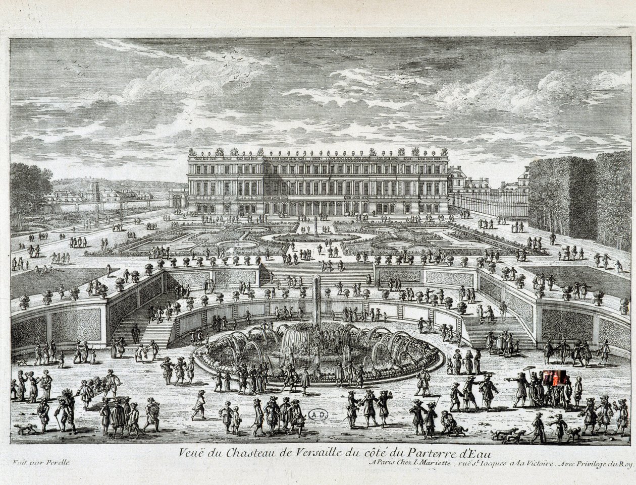 Udsigt over Chateau de Versailles fra siden af vandsengen - af Perelle, slutningen af det 17. århundrede af Gabriel Perelle