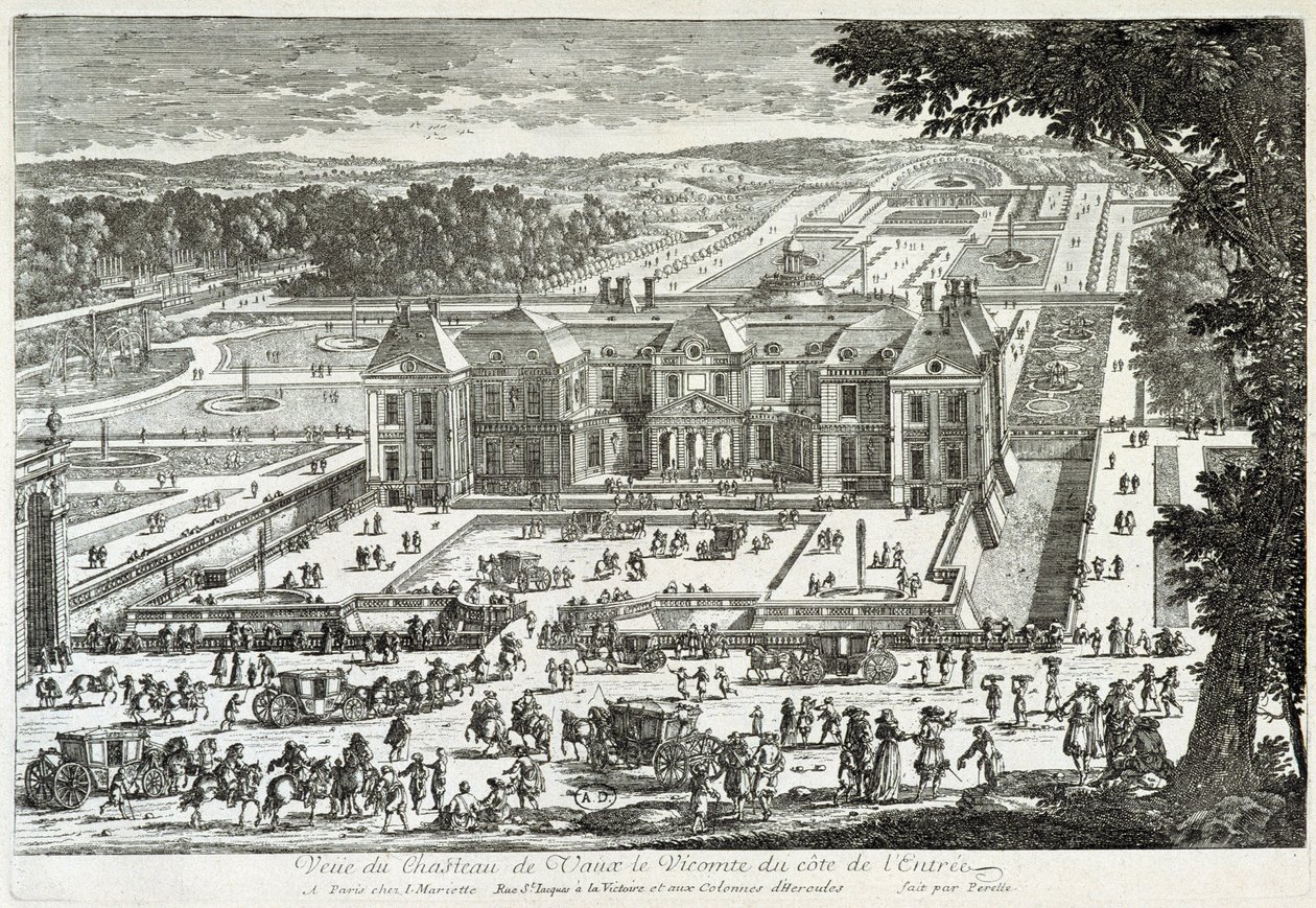 Udsigt over slottet Vaux Le Vicomte (Vaux-Le-Vicomte) fra indgangssiden (haver ved Le ours) - af Perelle, slutningen af 1600-tallet af Gabriel Perelle