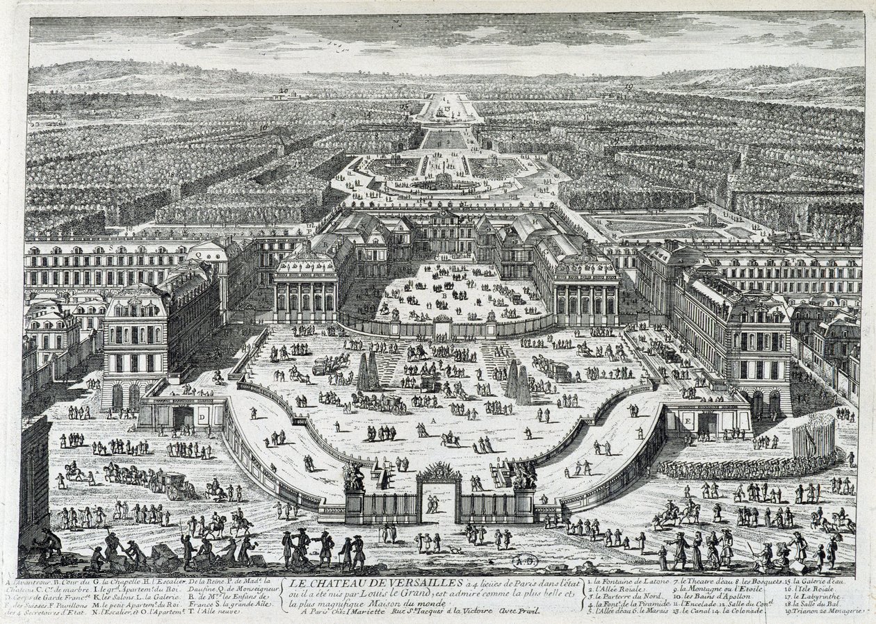 Udsigt over æresgården til Chateau de Versailles - af Perelle, slutningen af det 17. århundrede af Gabriel Perelle