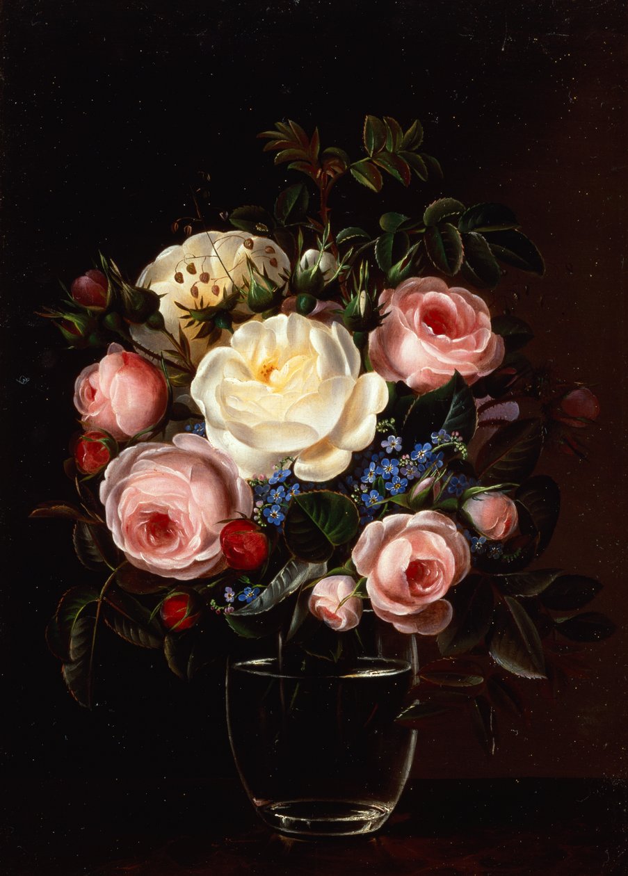 Pæoner i en vase på et bord (olie på lærred) af Gabriel Schachinger