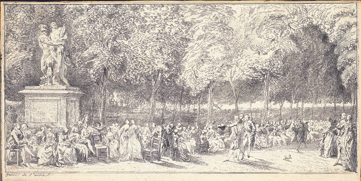 A meeting in the Tuileries Gardens around a statue, 1760dani af Gabriel de Saint Aubin