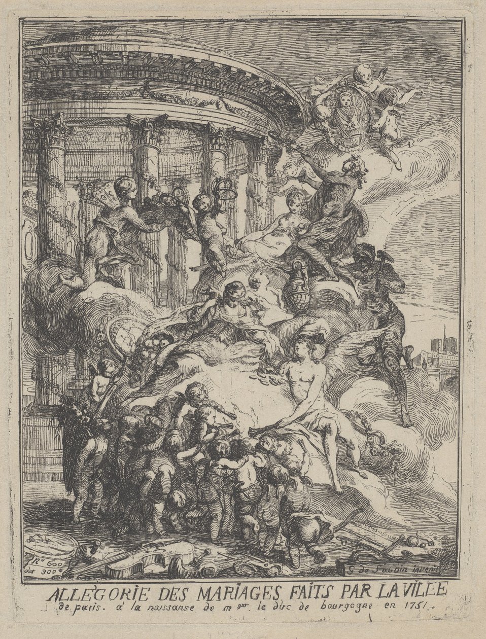 Allegorie des Mariages Faits par la Ville de Paris a la Naissance du Duc de Bourgogne, 1751dani af Gabriel de Saint Aubin