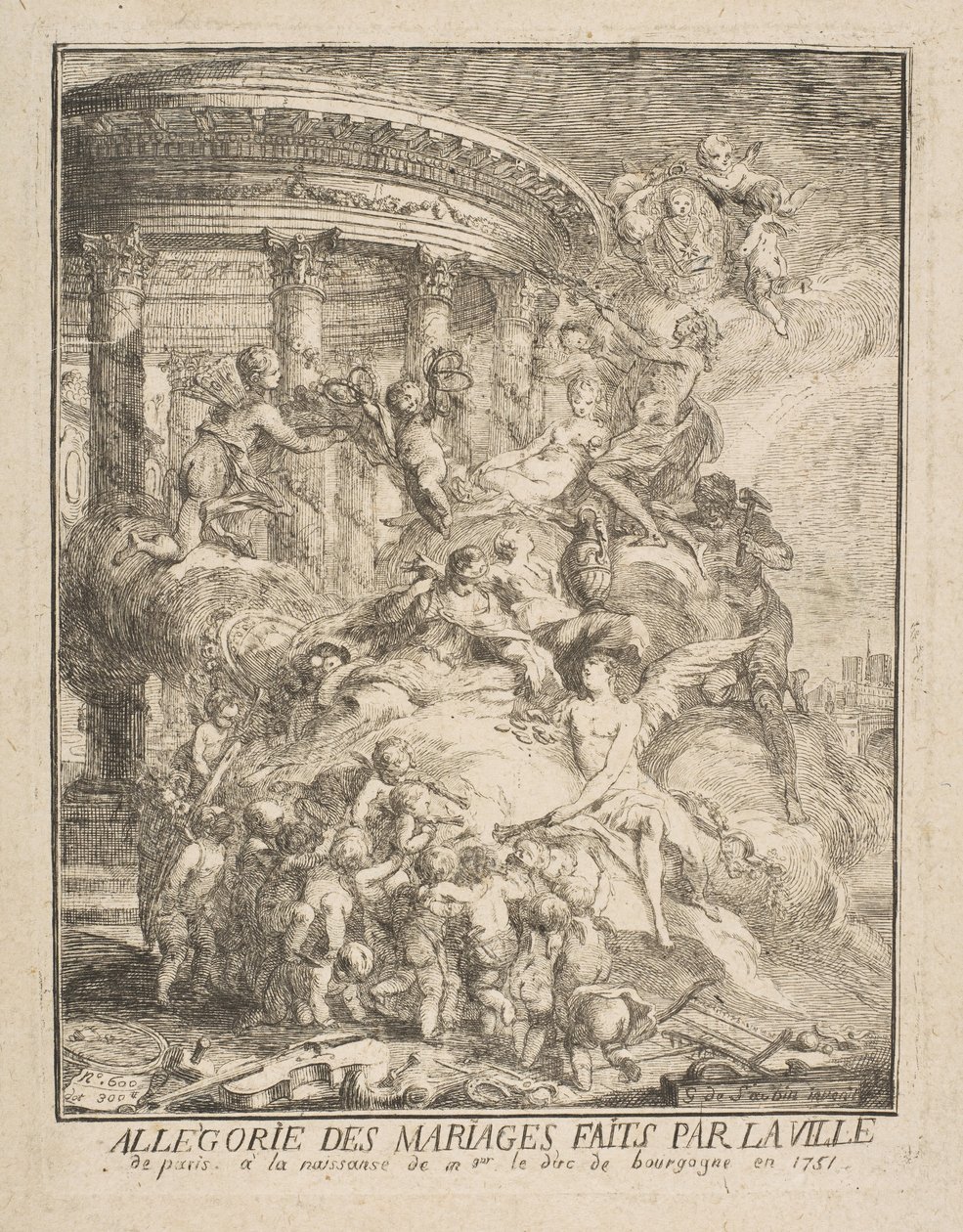 Allegori over ægteskaber indstiftet af byen Paris ved fødslen af ​​hertugen af ​​Bourgogne, 1752. af Gabriel de Saint-Aubin