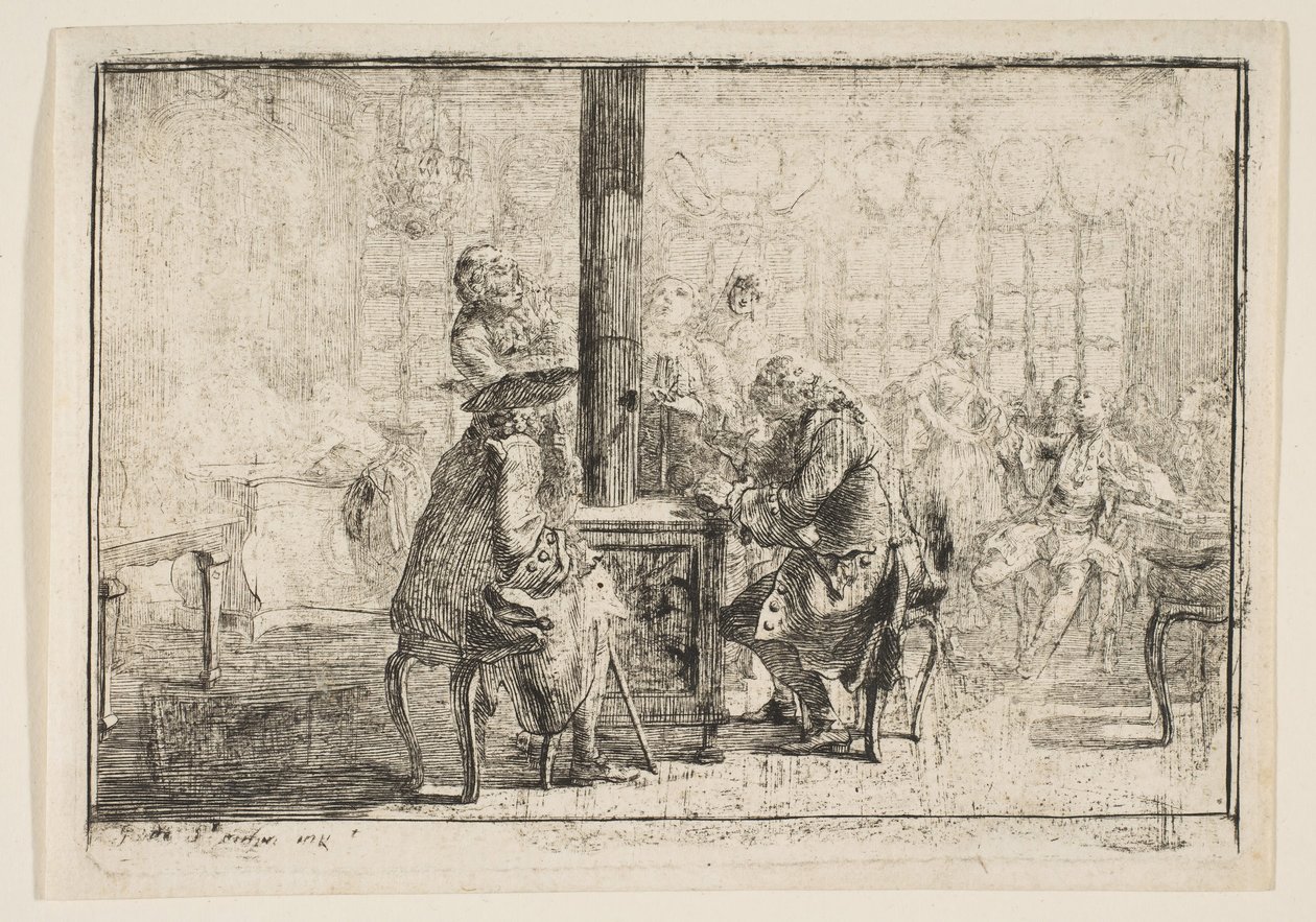 Les Nouvellistes, 1752. af Gabriel de Saint Aubin