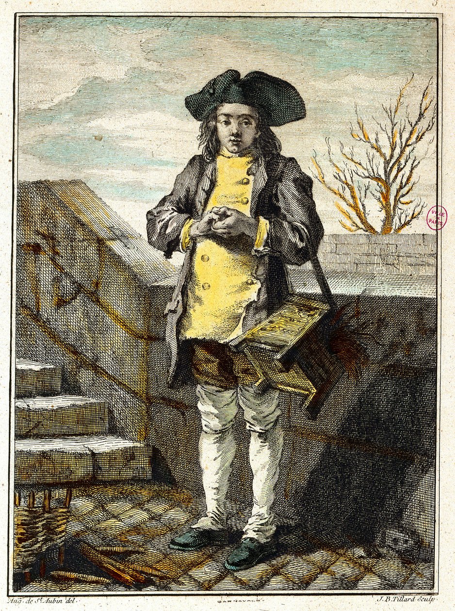 Gamle metiere: skopudseren eller skopudseren. Gravering af Gabriel de Saint Aubin (1724-1780) Paris-museet Carnavalet fra det 18. århundrede af Gabriel de Saint Aubin