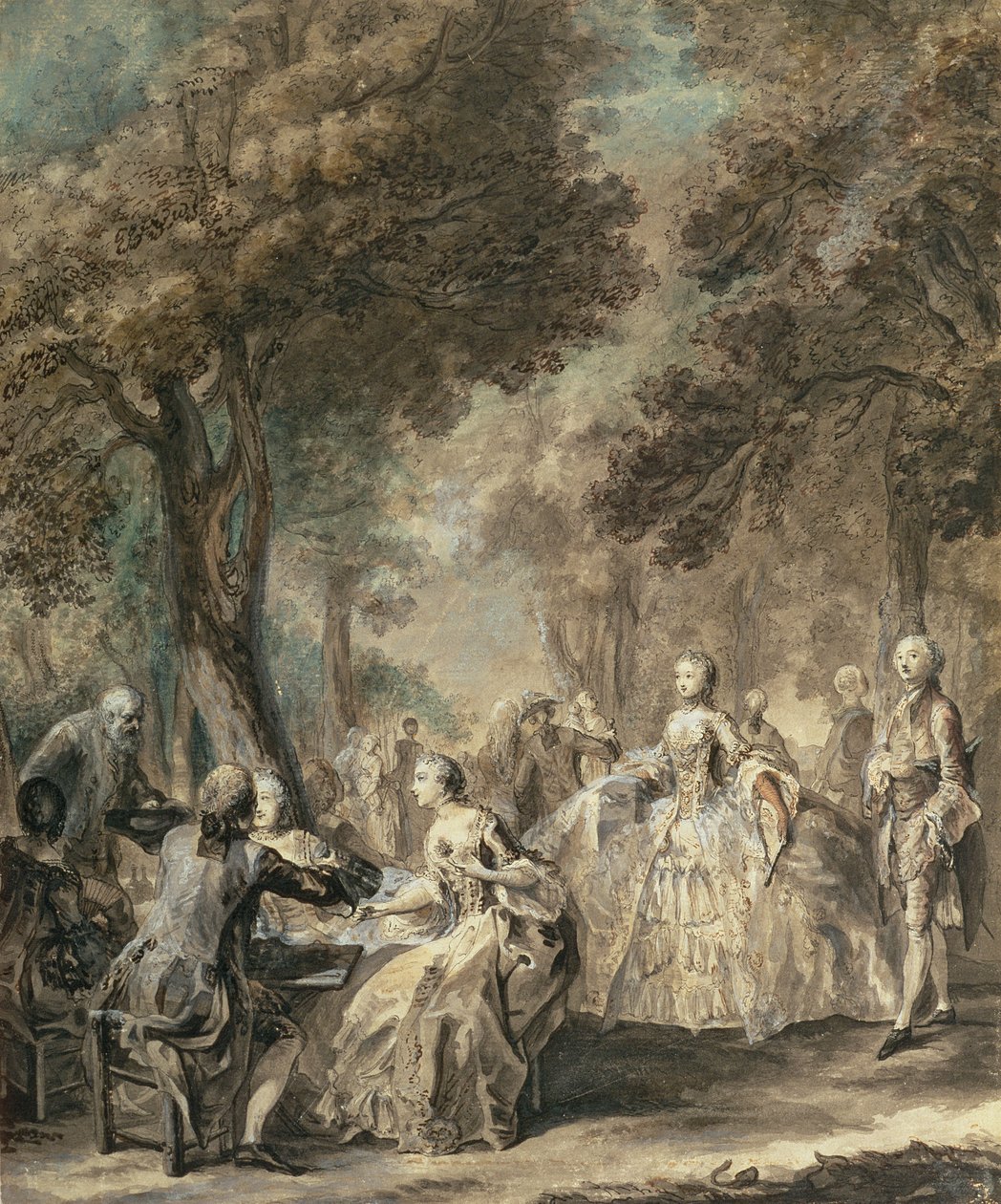 Parisere på tur, 1760-1 (pen og blæk, vask, wc og gouache) af Gabriel de Saint Aubin