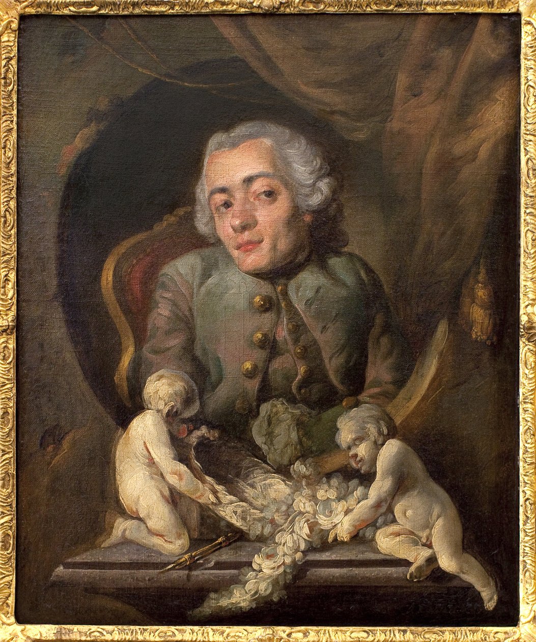 Portræt af en pukkelrygget kunstner. Maleri af Gabriel Jacques de Saint Aubin (1724-1780), olie på lærred. Fransk kunst fra det 18. århundrede. Rouen Fine Arts Museum. af Gabriel de Saint Aubin