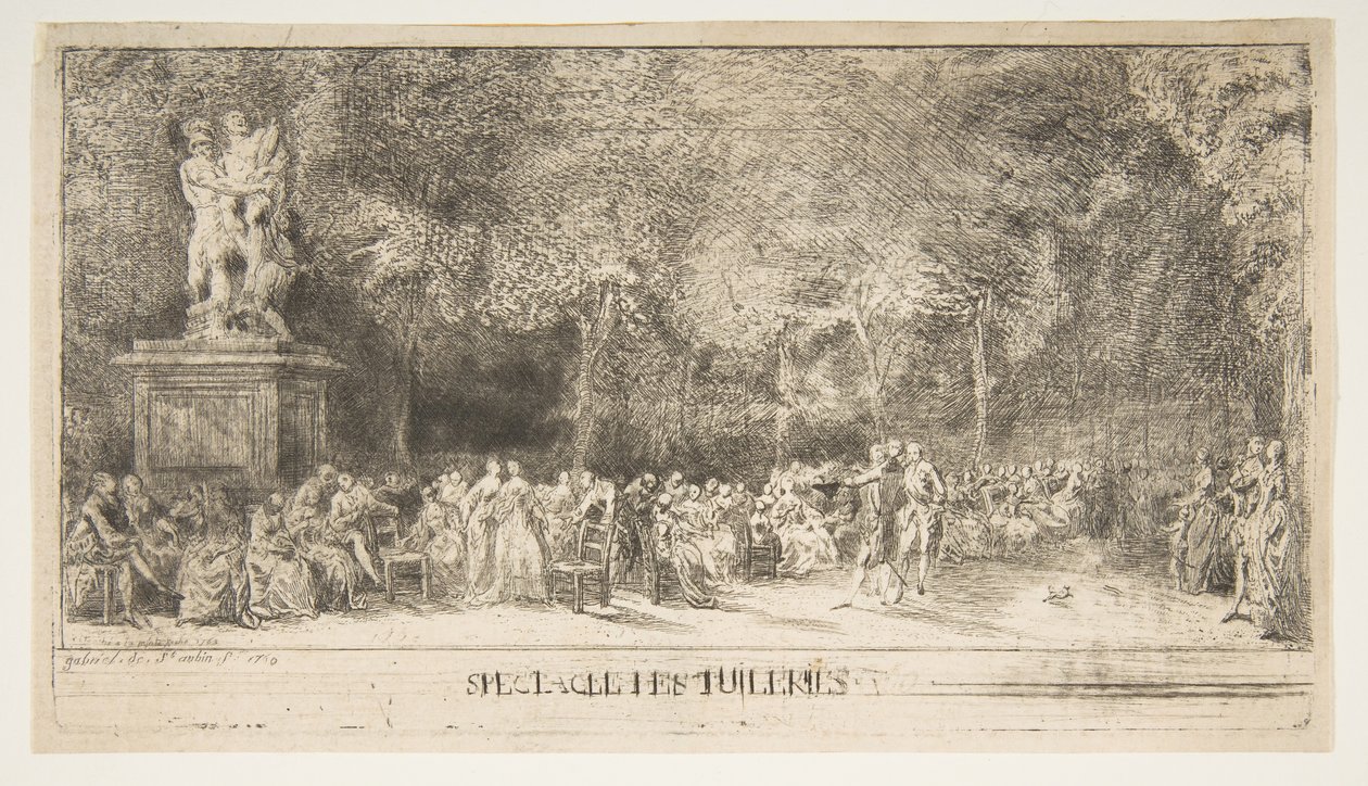 Scene in the Tuileries: The Chairs, 1760. dani af Gabriel de Saint Aubin