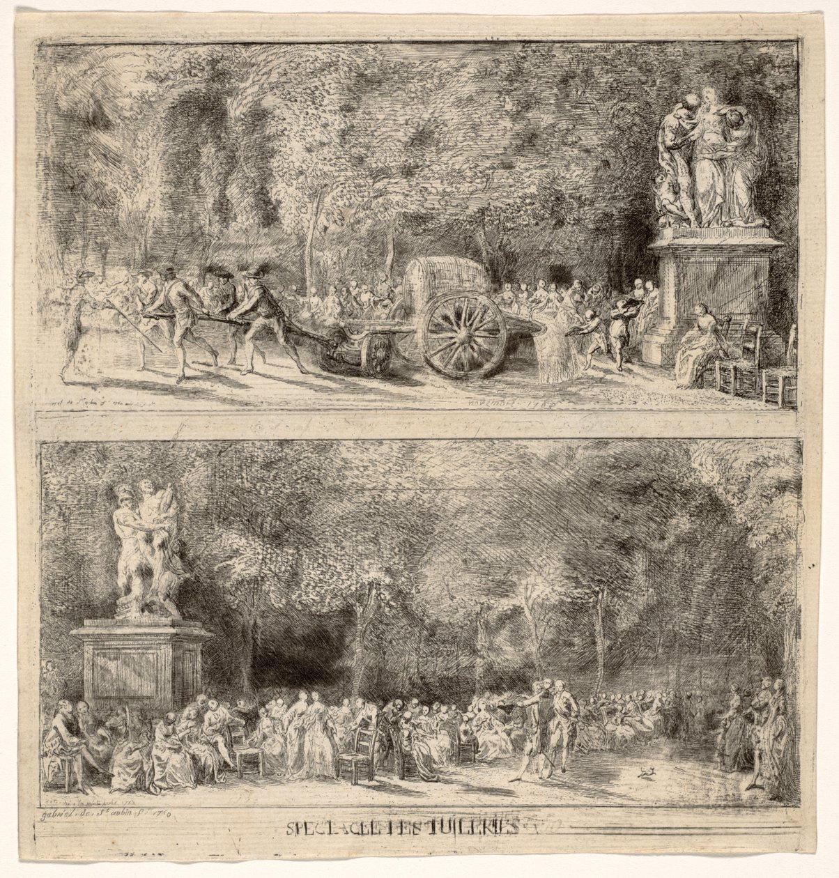 Scener fra Tuilerierne: Stolene og vandvognen, 1760, retoucheret 1763 af Gabriel de Saint Aubin