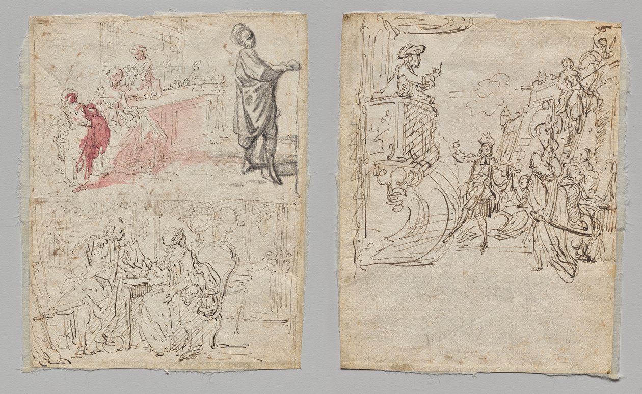 Teaterscene (rekto); Lingeri Boutique og Samtale (verso) af Gabriel de Saint Aubin