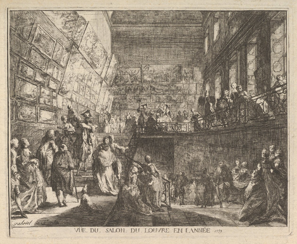 Udsigt over Salon du Louvre i år 1753, 1753. af Gabriel de Saint Aubin