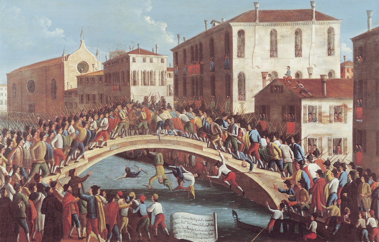 Kæmp med pinde på Ponte Santa Fosca, Venedig af Gabriele Bella