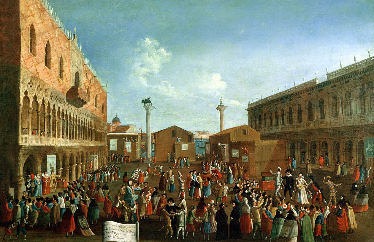Charlataner på Piazzetta San Marco, Venedig af Gabriele Bella