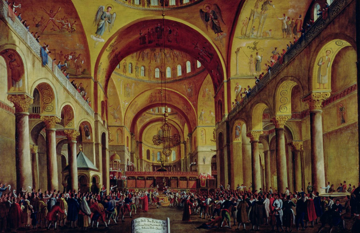 Præsentationen af den nye doge for folket i basilikaen San. Marco af Gabriele Bella