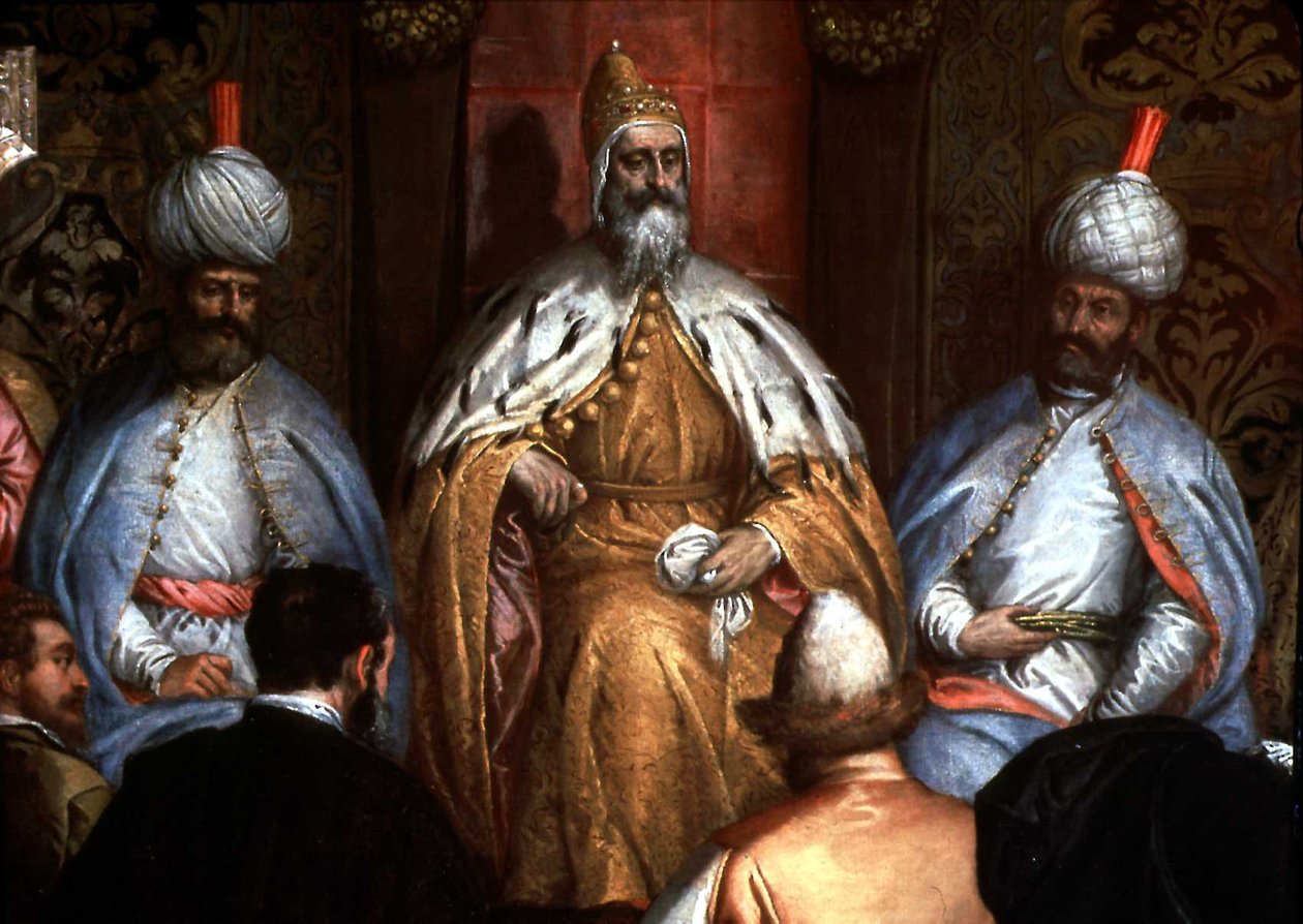 Marino Grimani (1532-1605) modtager den persiske ambassadør af Gabriele Caliari