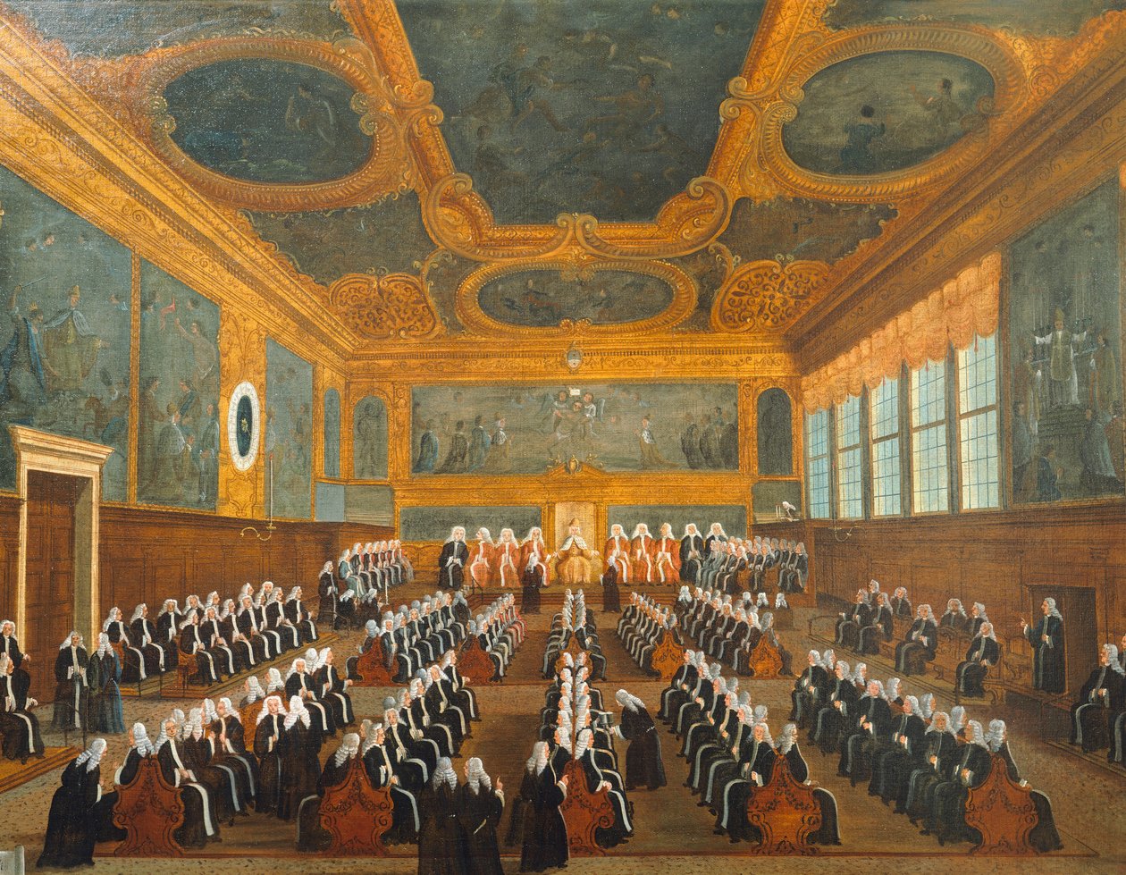Council of Pregadi, af Gabriel Bella (1730-1799), olie på lærred, 96x149 cm af Gabriele Bella