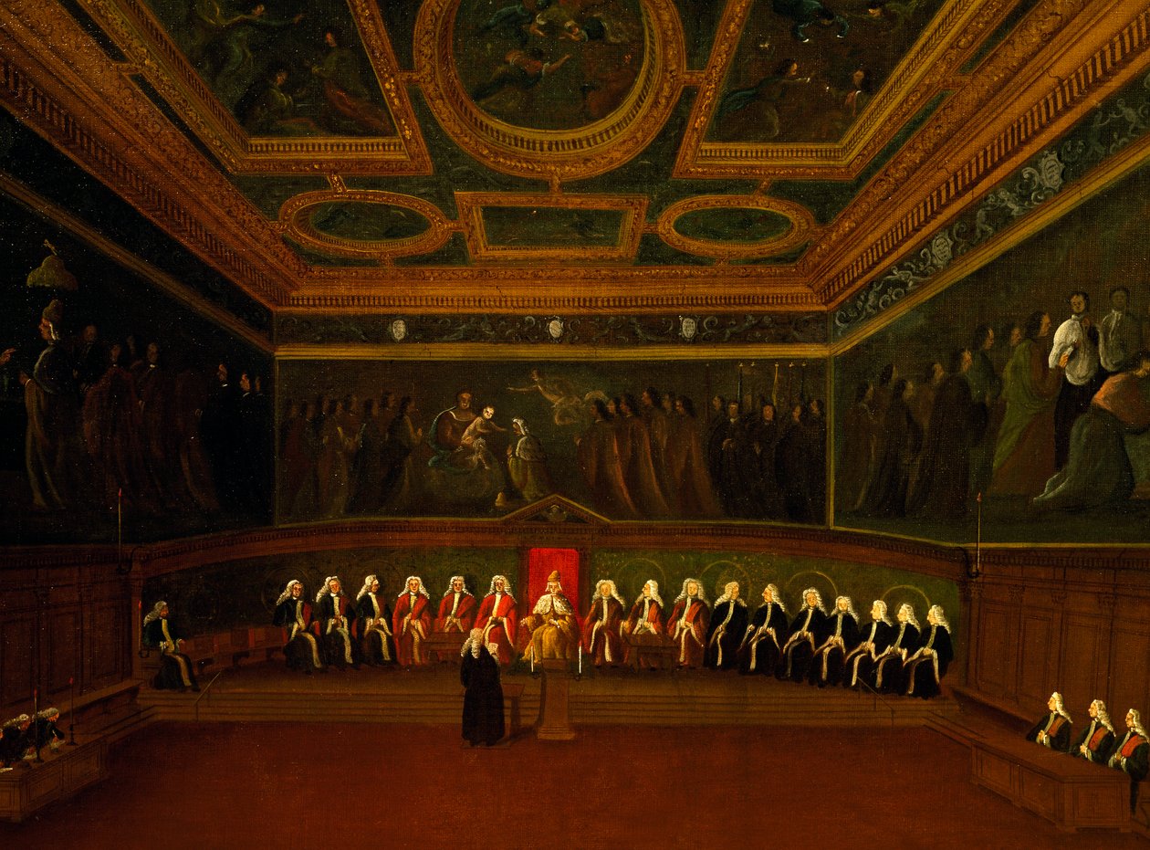 Hall of Council of Ten i Venedig, af Gabriel Bella (1730-1799), olie på lærred, 94x147 cm, Italien af Gabriele Bella