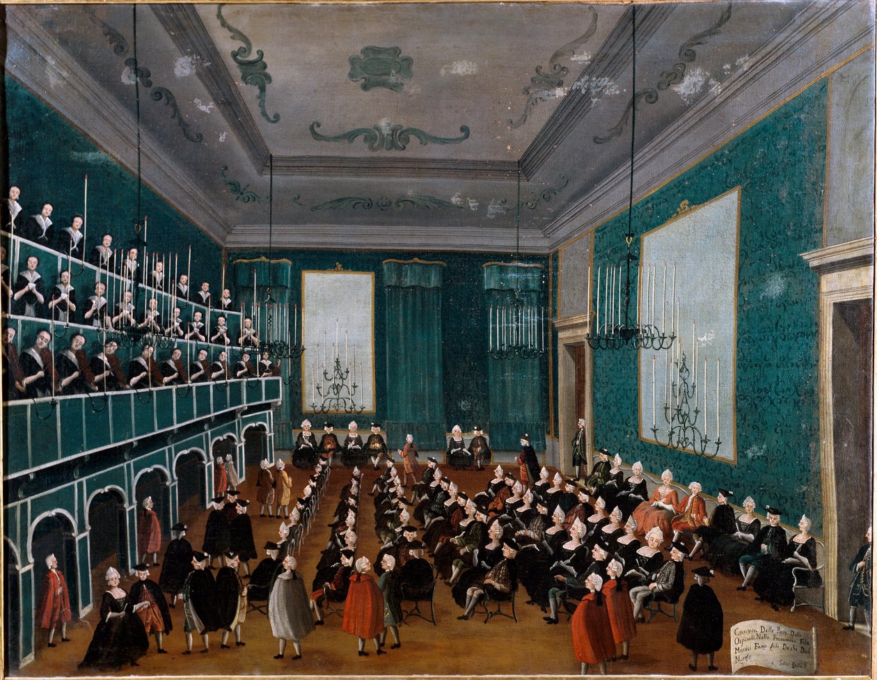 Cantata delle putte fra Ospitali-gruppen af ​​forældreløse børn indsamlet på hospitaler i Venedig og som en del af kor på Antonio Vivaldis tid. Maleri af Gabriel Bella (1730-1799) Palazzo Querini Stampalia Venedig fra det 18. århundrede af Gabriele Bella