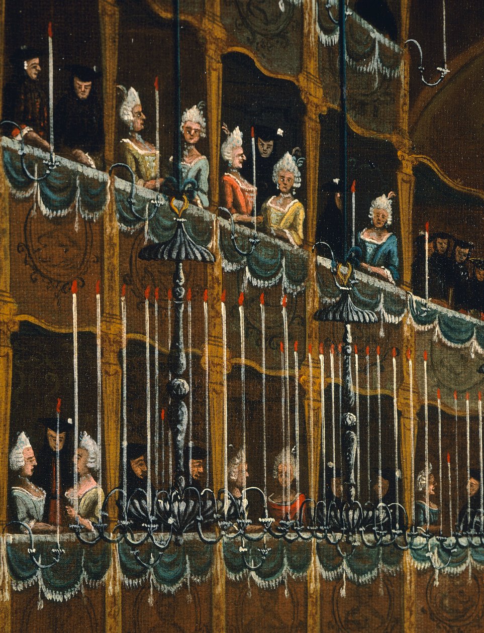 Frokost i San Benito Theatre, tilbudt af Doge til ære for nordprinserne, Venedig, af Gabriel Bella (1730-1799) Olie på lærred, detalje af Gabriele Bella