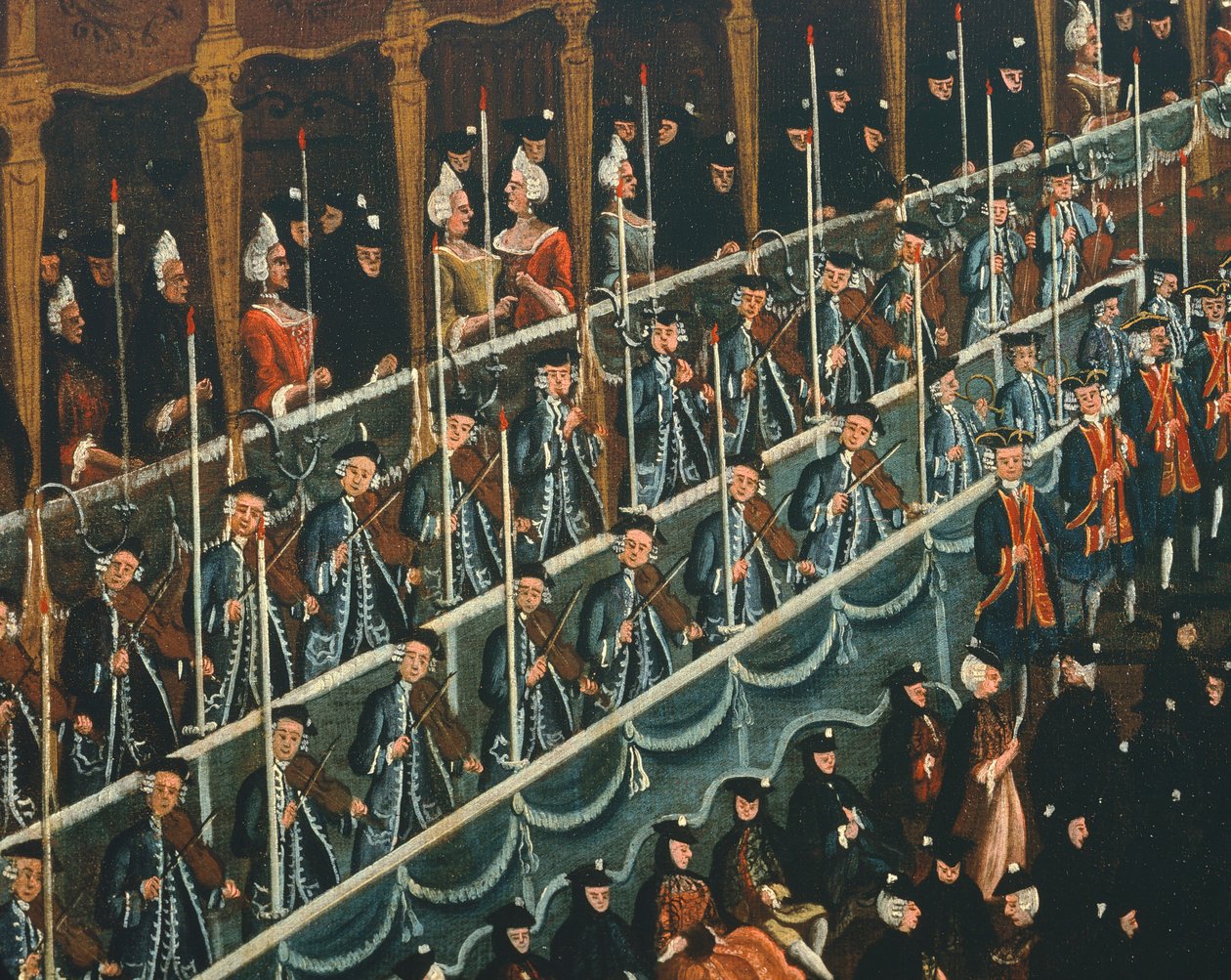 Frokost i San Benito Teater tilbudt af dogen til ære for nordens fyrster, Venedig, af Gabriel Bella (1730-1799), olie på lærred, detalje af Gabriele Bella