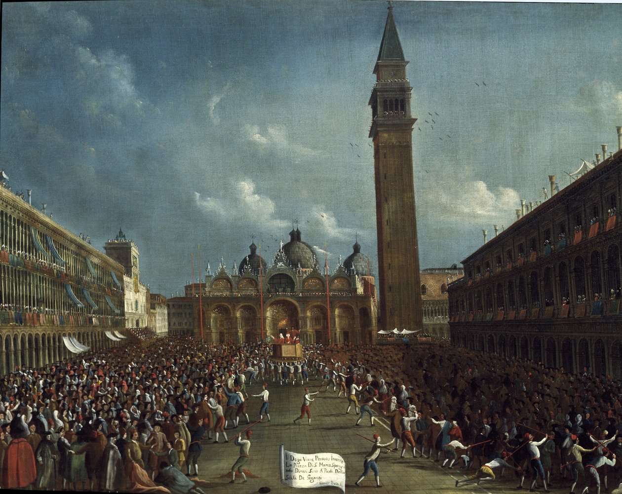 Optog af dogen og uddeling af penge til borgerne på Markuspladsen - Maleri af Gabriele Bella (ca. 1730-1799). Venedig, Querini Stampal Foundation af Gabriele Bella
