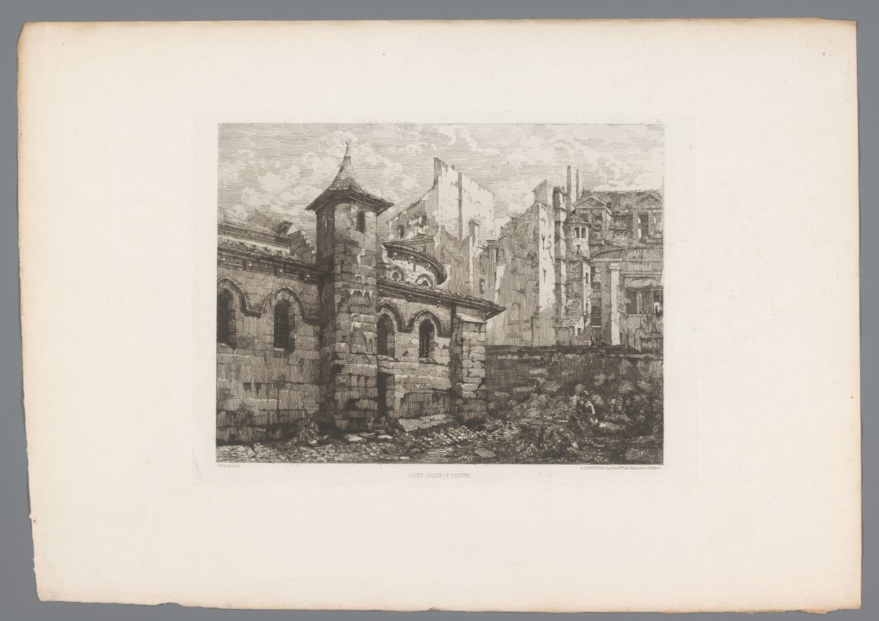 Gezicht op Saint-Julien-le-Pauvre Saint Julien The Poor (titel på objekt) Frense Etsen UIT 1874 (serietitel) Ætsning i 1874 (serietitel) af Gabrielle Marie Niel