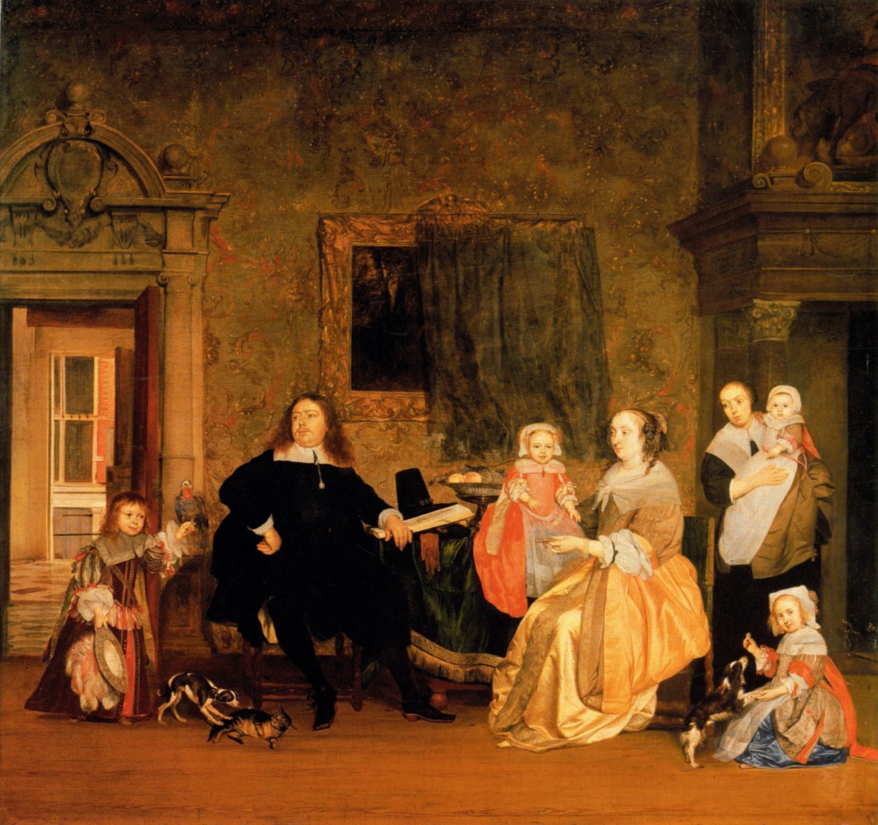 Portræt af Jan Jacobsz Hinlopen og hans familie af Gabriel Metsu